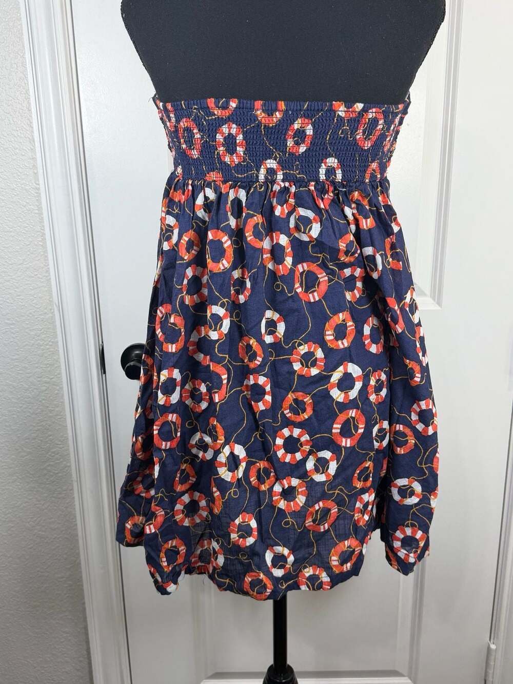 Strapless Navy Lifesaver Print Dress - Picture 7 of 11